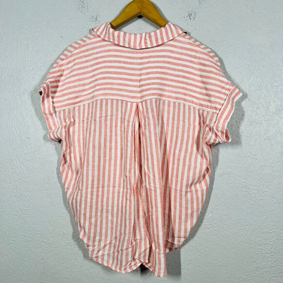 Sanctuary Tie Waist Stripe Top Blouse Casual Button Down Pink White - XS - Picture 4 of 5